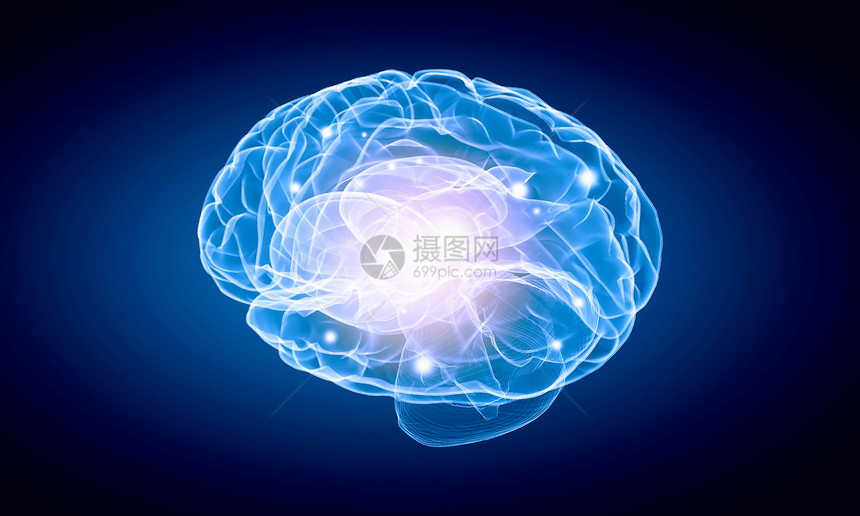 人类的头脑蓝色背景下人脑的科学图像图片