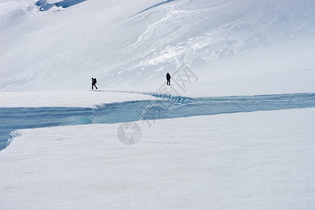 新西兰群人新西兰阿尔卑斯山的雪中行走图片