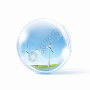 风能璃球体内的风力涡轮机风车图片