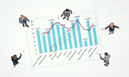 商业增长的动态商业人员的顶部视图,以及地板上的图表图表背景图片