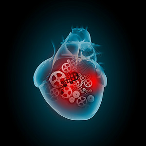 人类的心脏人类心脏与齿轮机构黑色背景下图片