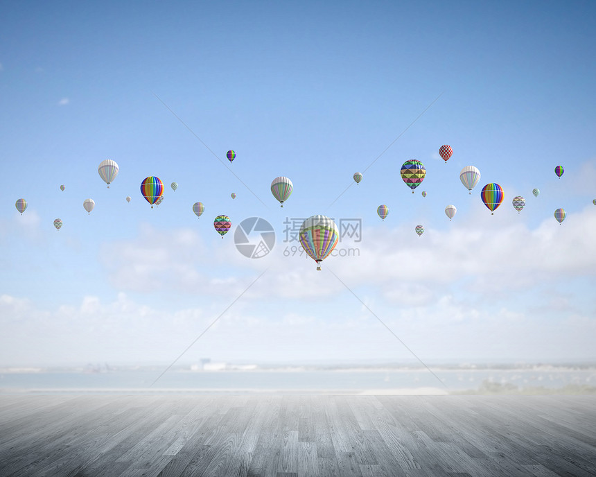 飞行特技飞行五颜六色的气球蓝天上高高飞图片
