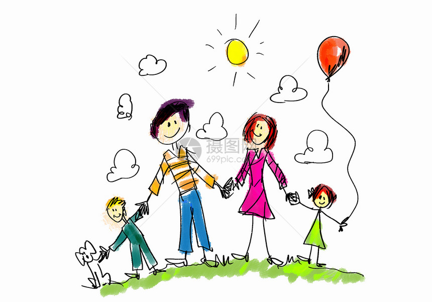 吸引你的家人人们用手画画,描绘幸福的家庭观念图片