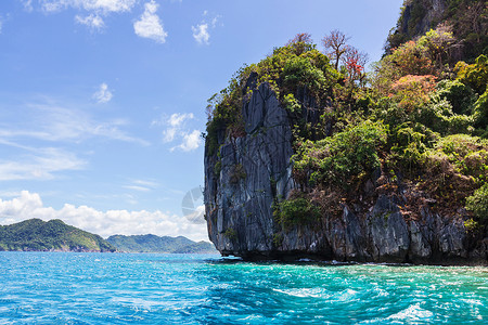 令人大为惊奇的丘陵令人惊叹的海景海湾山区岛屿,巴拉望,菲律宾背景