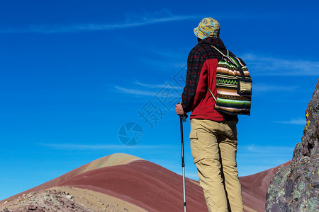 秘鲁库斯科地区维尼昆卡的徒步旅行场景蒙大纳德西特科洛雷斯,彩虹山背景图片