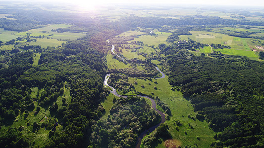 田野树木河流的顶部景色图片