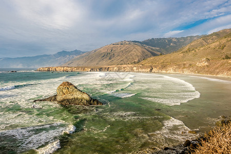 1元抢美国太平洋海岸景观,沙元海滩,大苏尔,加利福尼亚背景