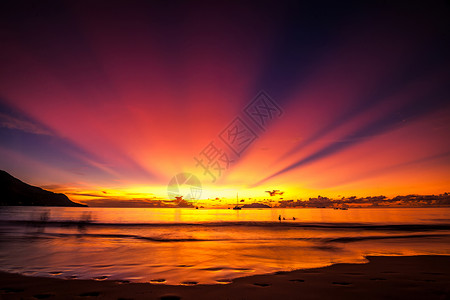 美丽的日落塞舌尔海滩,马赫高清图片