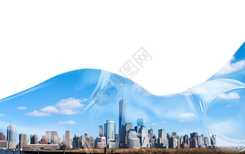 双曝光的女比基尼纽约市曼哈顿天际线隔离白色背景图片