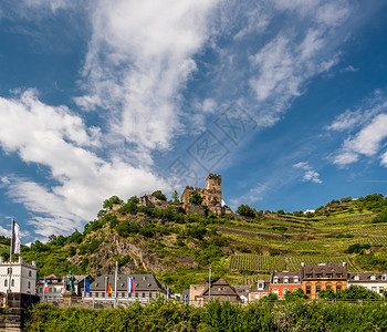 古滕费尔斯库布城堡葡萄园莱茵河谷莱茵峡谷附近的高布,德国建于1220背景