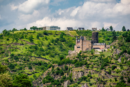 卡茨城堡莱茵河谷莱茵峡谷附近的戈沙乌森,德国建于1371,16重建背景