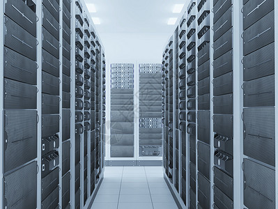 行业数据中心计算机网络服务器机房3D渲染代表互联网托管公司数据中心的背景
