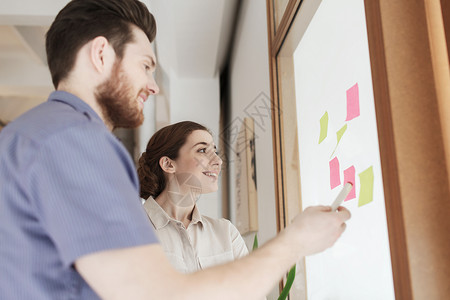 商业,创业,计划,管理人的快乐的创意队与贴纸办公室璃板图片