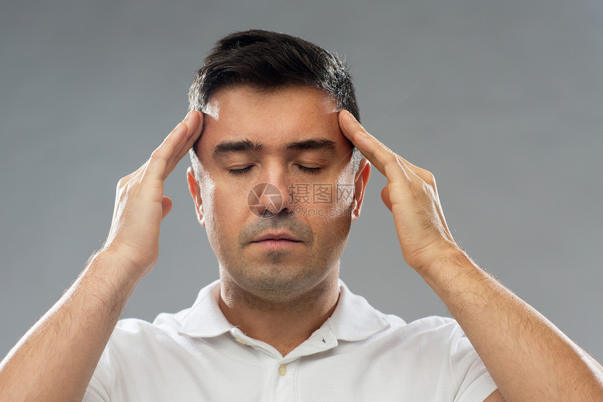 人,头脑,意识痛苦人患头部疼痛思考灰色背景图片