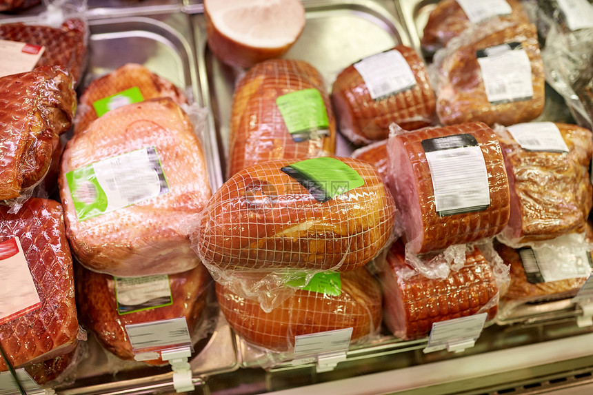 肉类,销售食品火腿杂货店摊位图片