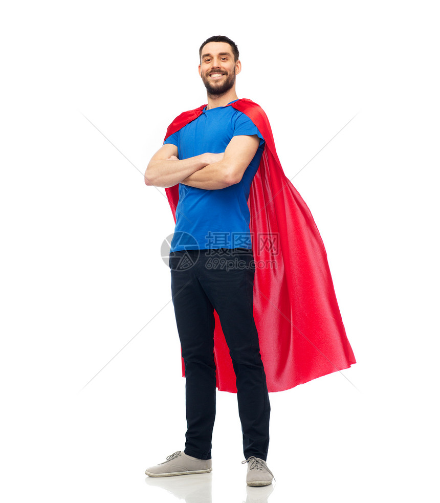 权力人的快乐的人红色超级英雄披风超过白色穿着红色超级英雄斗篷的快乐男人图片