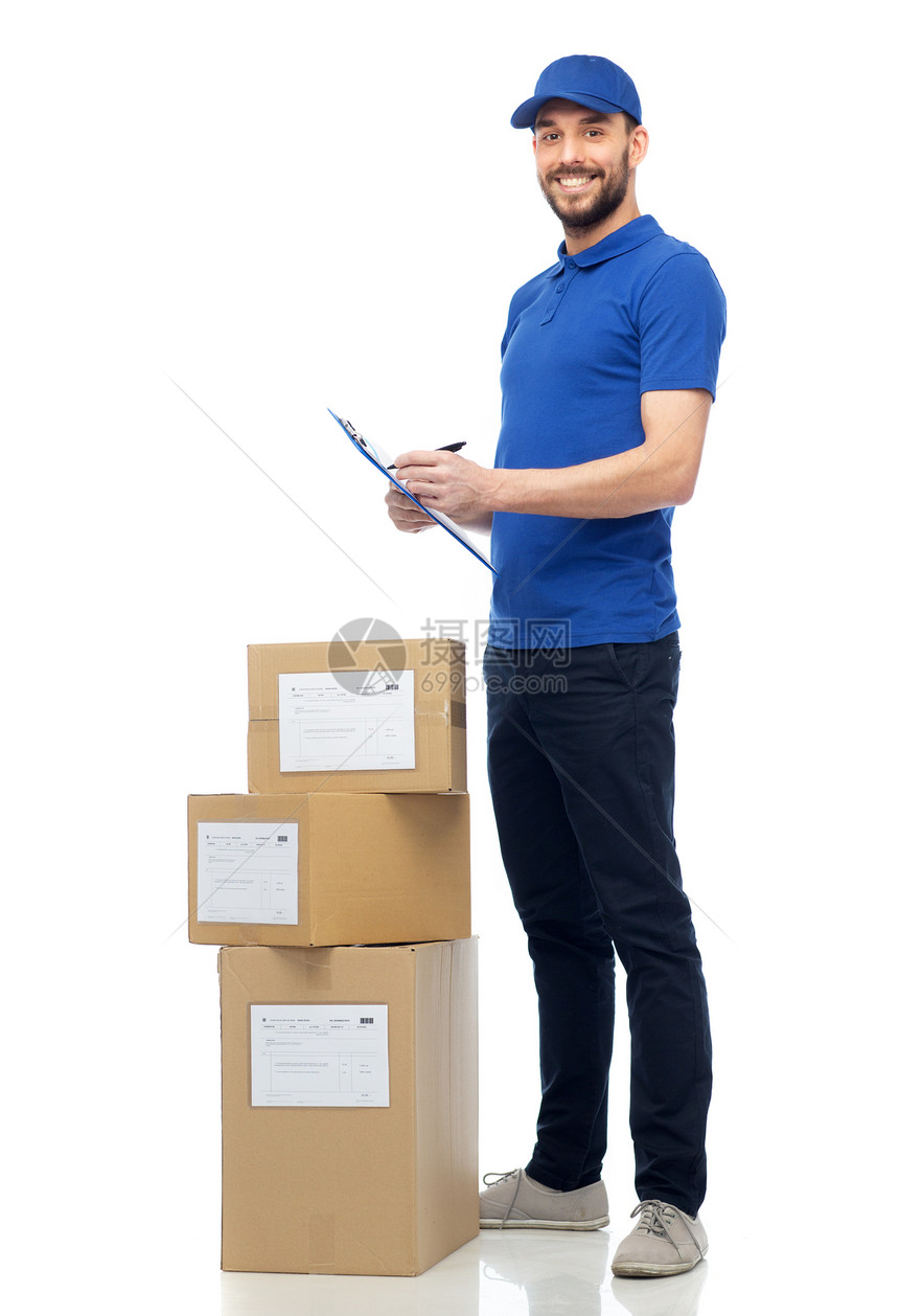 送货服务,邮件,物流,人员运输快乐的人与包裹盒剪贴板图片