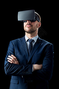 商业,人,增强现实现代技术商人虚拟耳机黑色背景商人虚拟现实耳机黑色图片