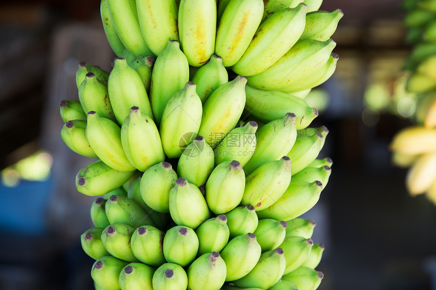 水果,销售食品堆绿色香蕉街头市场街头市场上的堆绿色香蕉图片