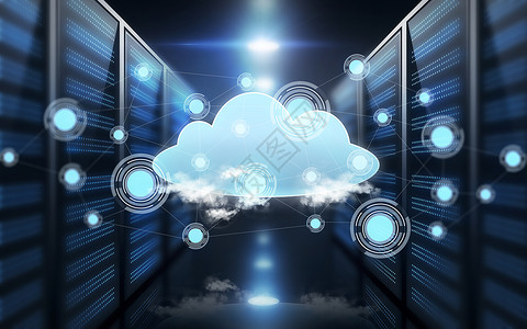 计算技术虚拟云全息图未来的服务器机房背景虚拟云全息图未来主义服务器室图片