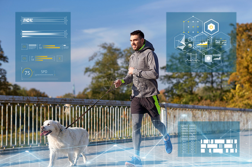 健身,运动人的快乐的人与拉布拉多猎犬户外跑步带着拉布拉多狗户外跑步的快乐男人图片