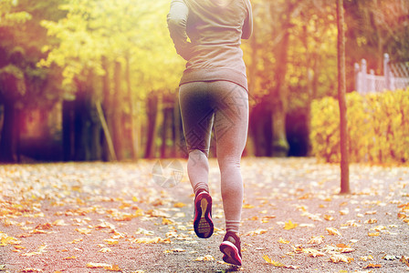 正运行个健身,运动,人,穿健康的生活方式密切轻妇女秋季公园跑步轻女子秋天公园跑步背景