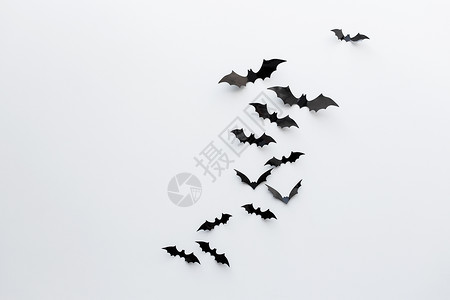 万节装饰黑色纸蝠飞过白色背景白色背景上的黑纸蝙蝠图片