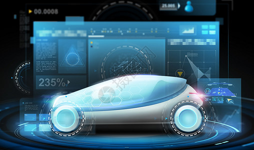 运输未来技术未来主义车虚拟屏幕投影黑色背景未来主义车虚拟屏幕图片