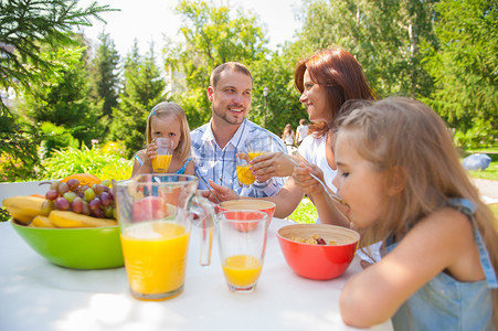 家人夏天的公园后院户外吃饭图片