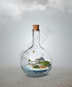 软木璃瓶,美丽的岛屿海洋信心稳定保险理念图片