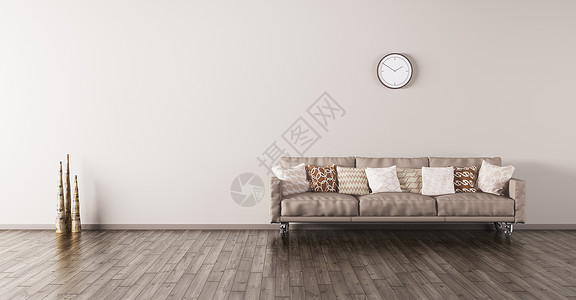 现代客厅与米色沙发垫子3D渲染图片
