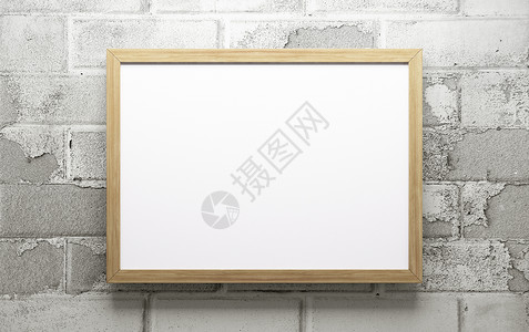 白色木框砖墙背景上的木框三维渲染背景