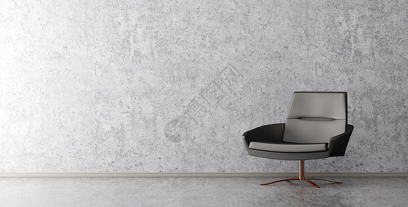 现代客厅与黑色扶手椅混凝土墙三维渲染图片