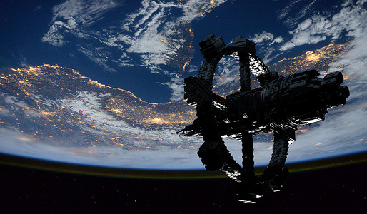 卫星图像环绕地球的站这幅图像的元素由美国宇航局提供背景