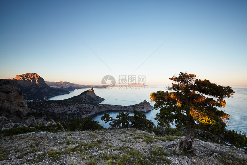 日落时的山海克里米亚风景自然背景图片