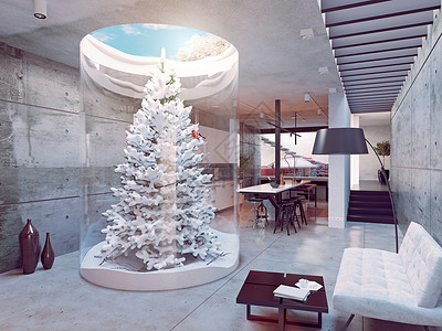 现代厨房生态室内松树三维图片