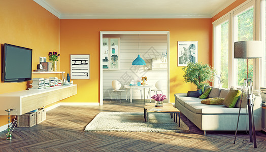 现代客厅室内三维渲染背景图片