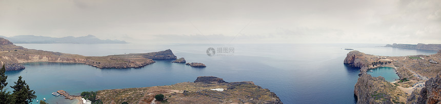 林多斯湾保罗湾全景,罗德岛,希腊图片