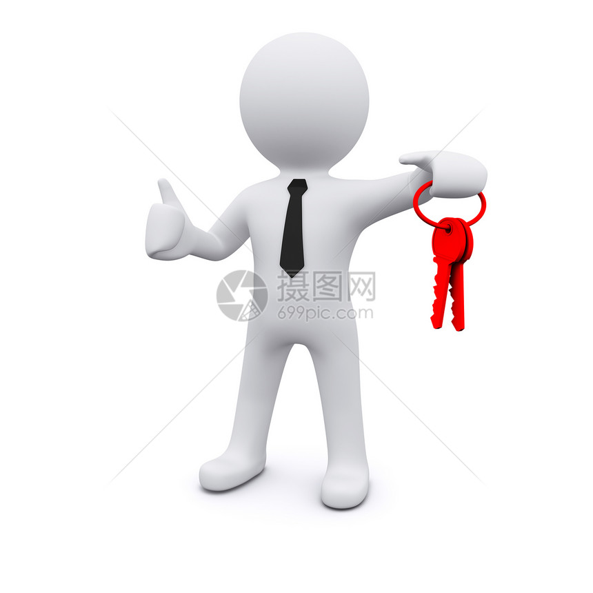 三维人站着着红色的钥匙图片