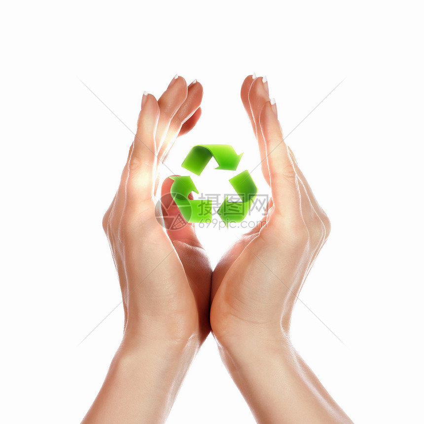 人类的手绿色生态循环符号图片