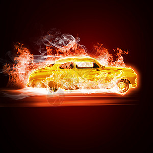 火焰汽车黄色汽车黑色背景下明火背景
