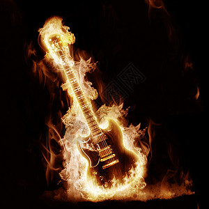 火焰梦幻素材电子吉他笼罩着黑色背景上的火焰背景