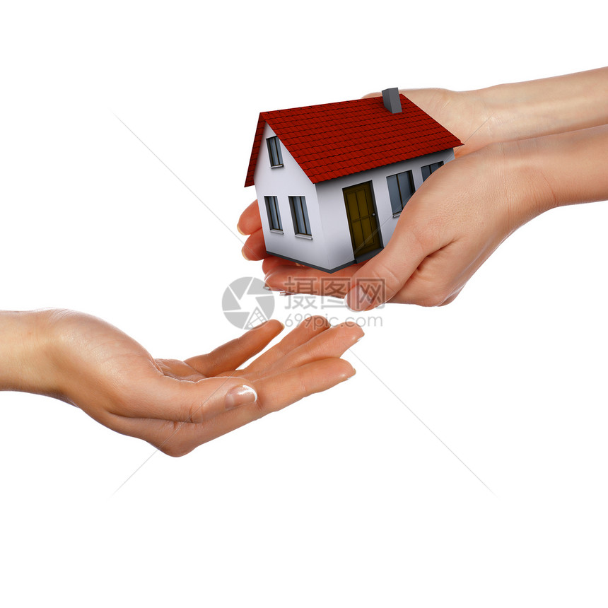 人类的手自然背景下着房子的模型图片