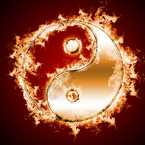 阴阳火火焰中黑暗背景的阴阳象征这两个元素的标志背景