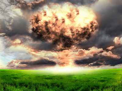 户外环境中的核爆炸环境保护的象征核能的危险背景图片