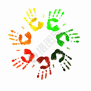 白色背景上的彩色人类手印背景图片