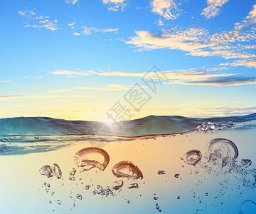 气泡的海浪天空海水波动与气泡插图图片