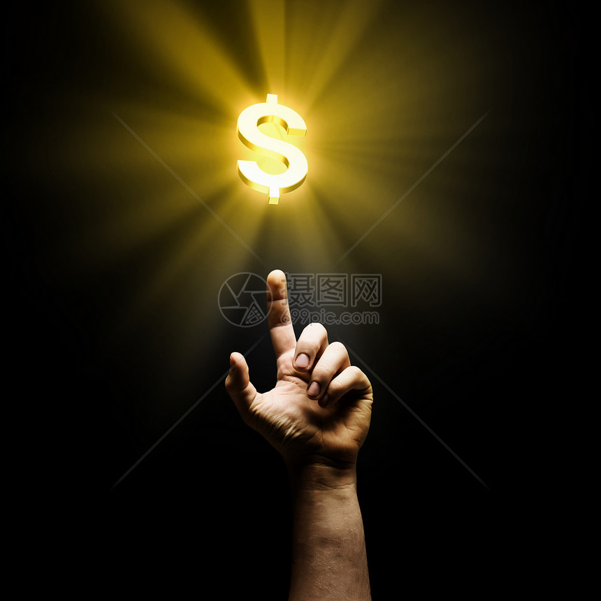 赚钱人类的手指向美元符号银行图片