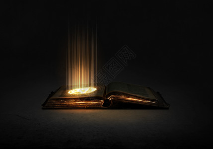 魔法书旧的黑色魔法书,灯背景图片