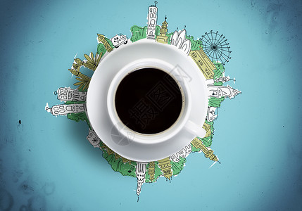 咖啡时间咖啡素描背景下的形象图片